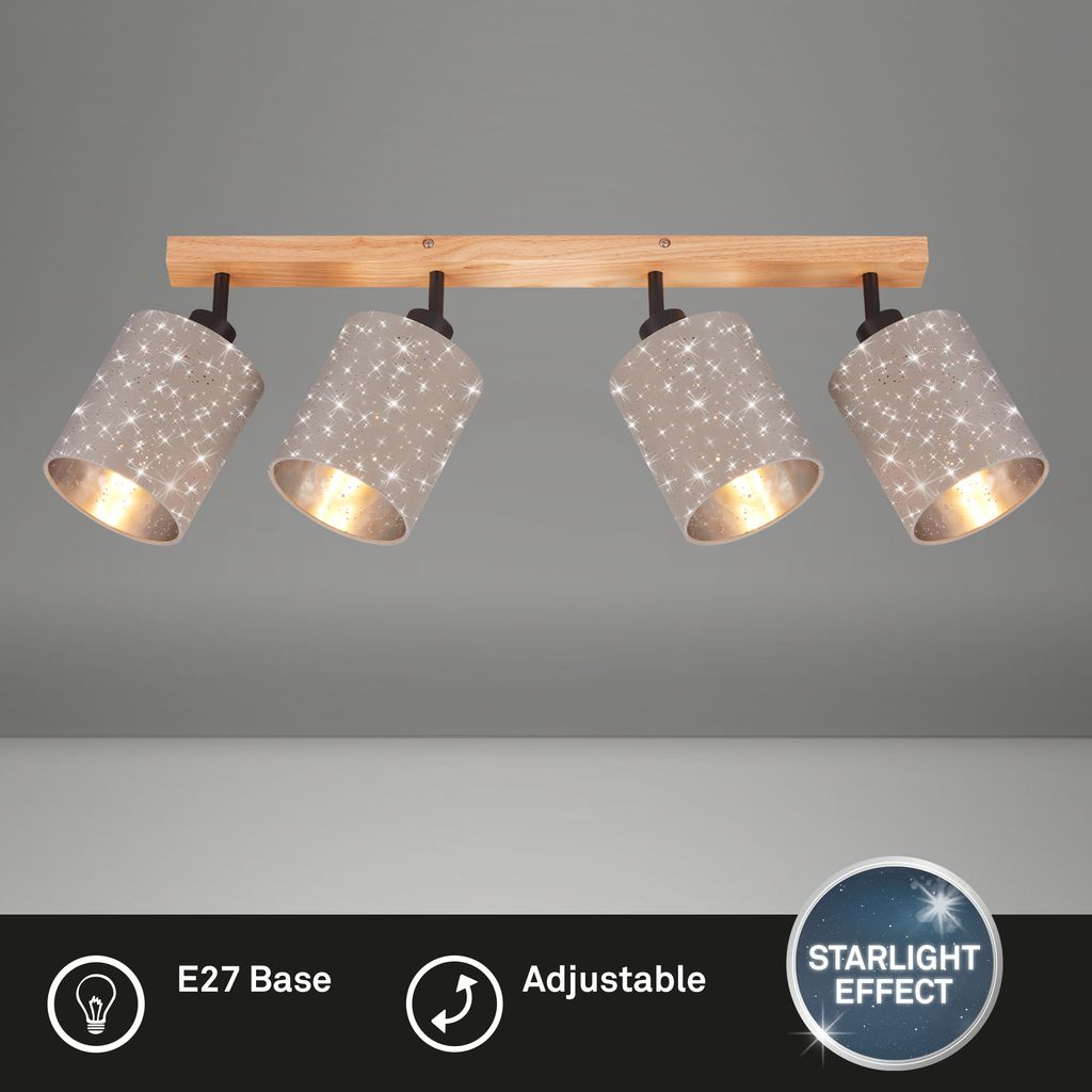 Deckenleuchte Spotleuchte 4xE27 25 W taupe Metall-Holz-Stoff Briloner 1