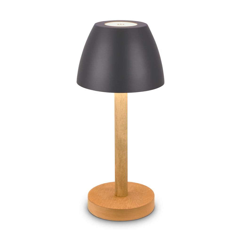 Serina Wood Rechargeable Table Lamp - 2.5W, 200lm, Cordless, LED, Touch, Dimmable, Anthracite-Wood