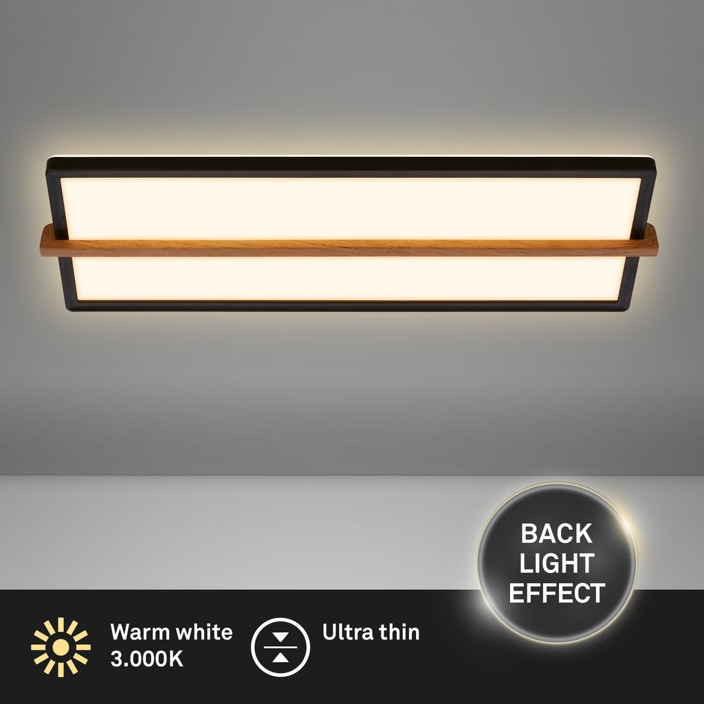 Remsa LED Deckenlampe, Holzdekor, Backlight, 60,5 cm Länge, Schwarz-Holz