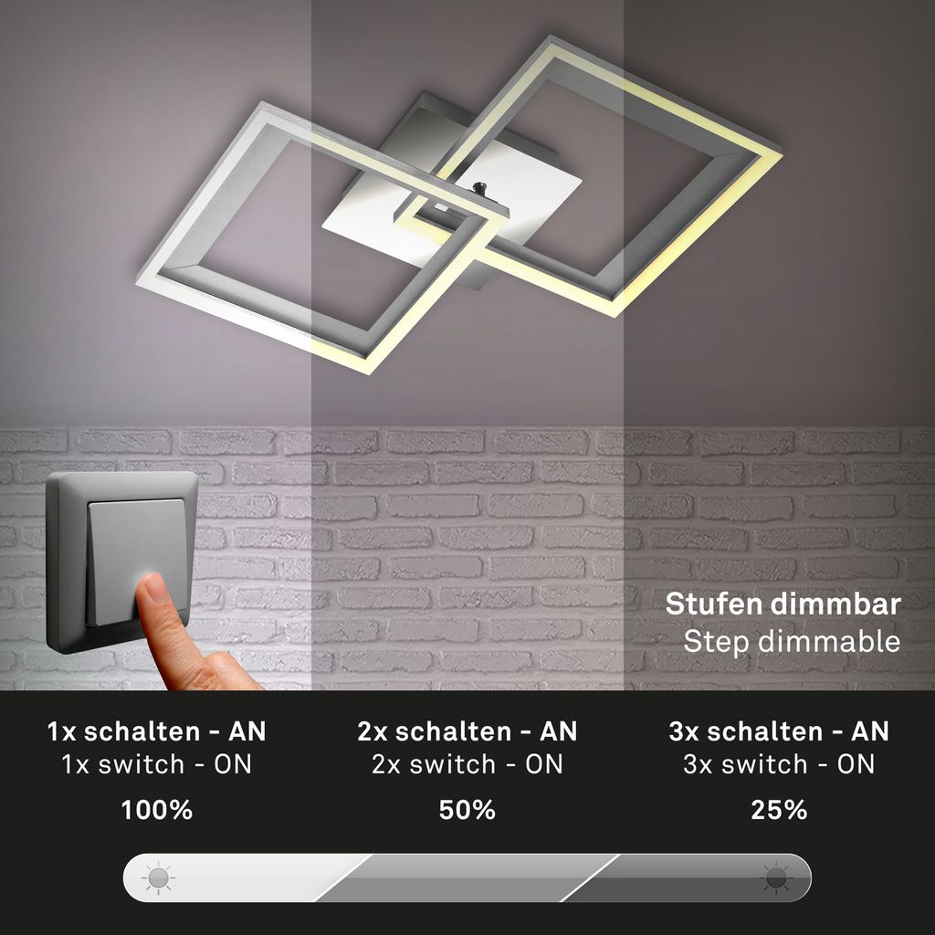 LED Deckenleuchte, 44 cm, LED-Platine, 22 W, 950 lm, alu-chrom