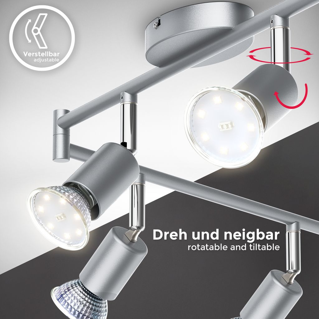 Deckenstrahler - 17,4W, 1560lm, LED, schwenkbar, GU10, warmweiß, silberfarbig