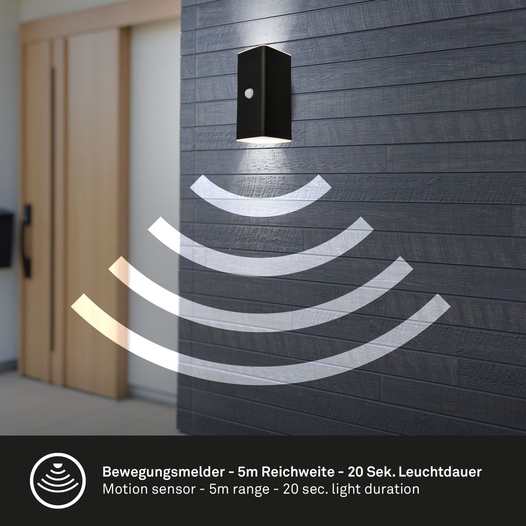 Briloner Kona LED Wandleuchte Aussen, Bewegungsmelder, Dämmerungssensor, Akku