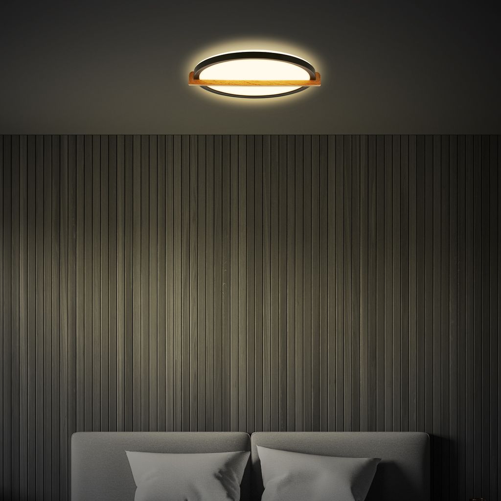 Remsa LED Deckenlampe, Holzdekor, Backlight, Oval 31,5x29 cm, Schwarz-Holz