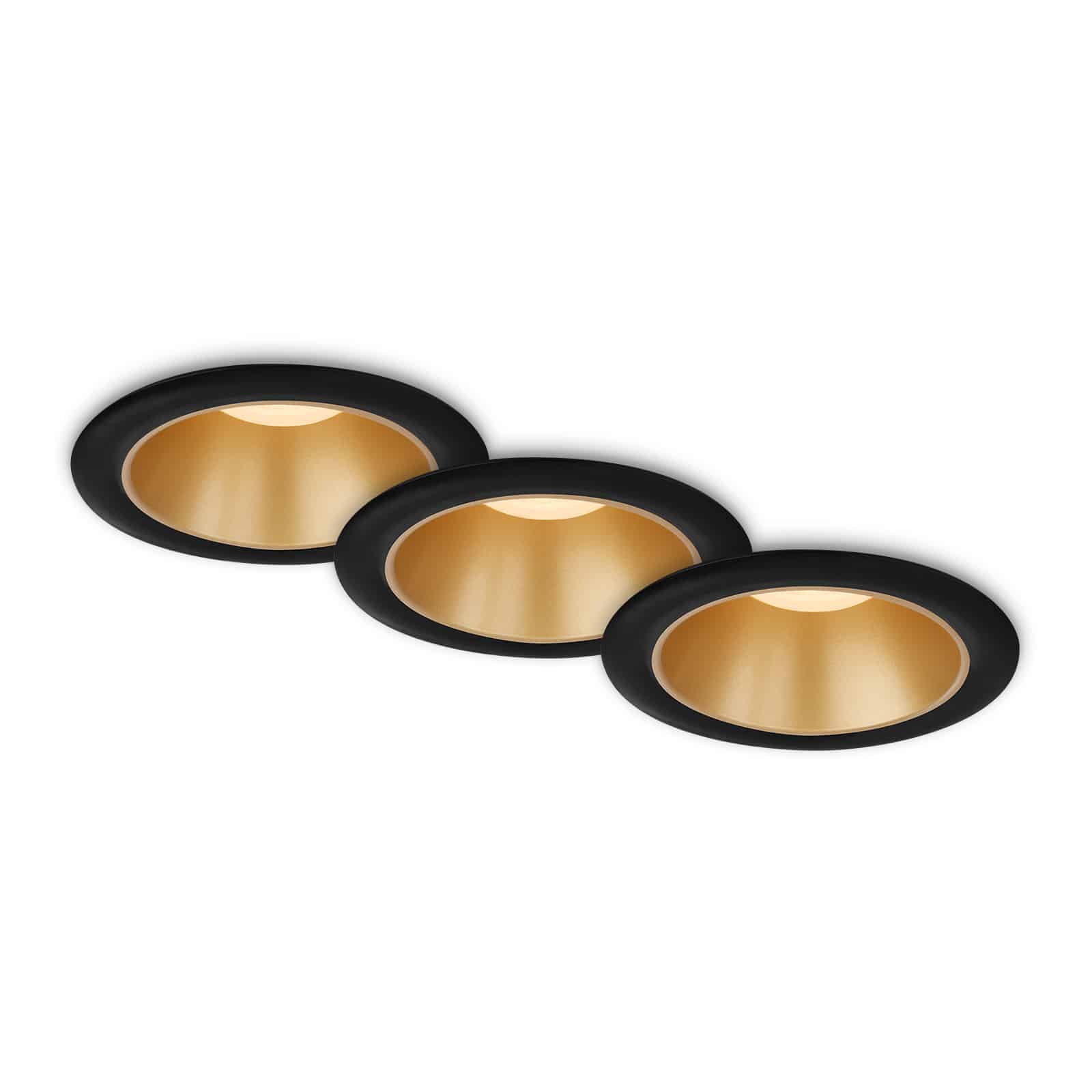 Set de 3 pièces Spots Encastrables à LED, Ø9,5 cm, 3x LED, 4,9 W, 480 lm, noir et or