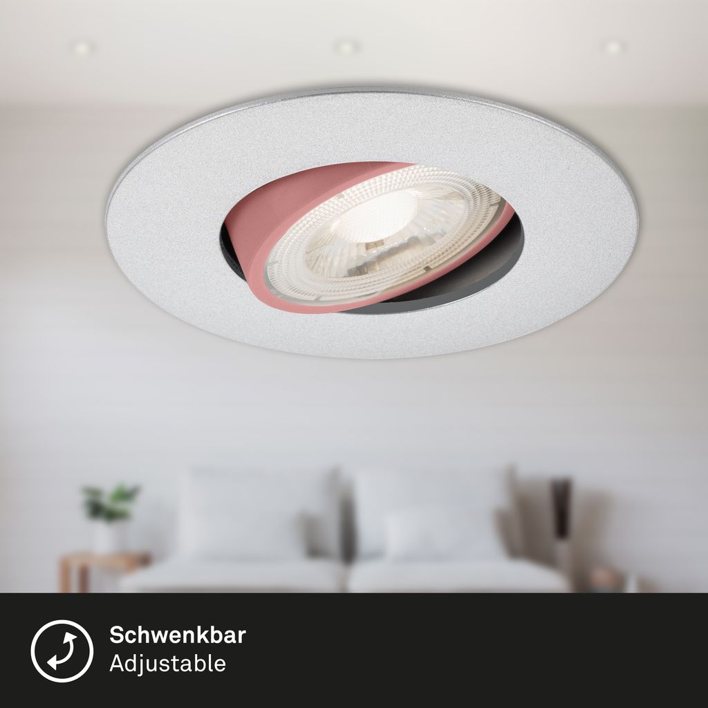 Ultra flat LED downlights set of 3 I plastic / chrome-mat I incl. 3 x LED-platine 4,9W 480lm 3.000K I lifetime 25.000h, Ra>=80 I not dimmable I swiveling I IP23 I 90x24mm (DxH) I installation dimensions: 68x30mm (DxH)