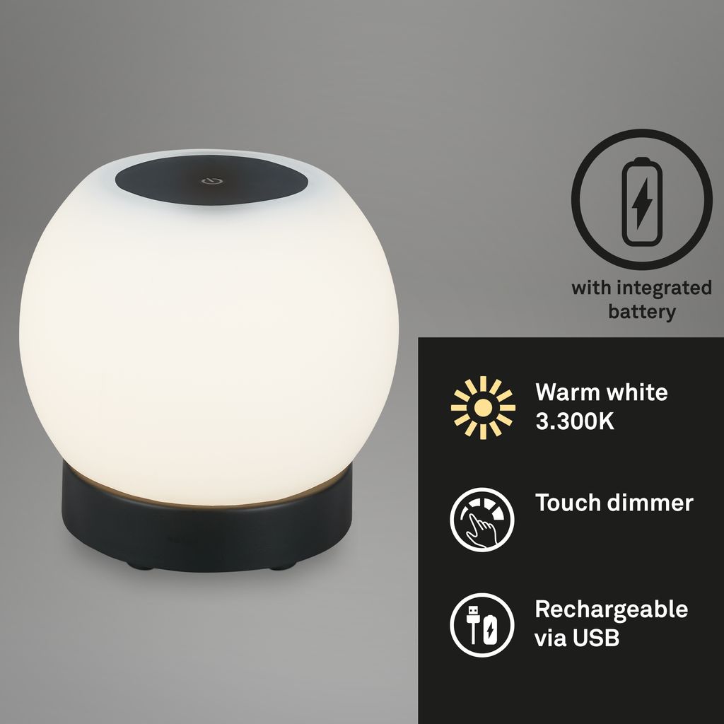 LED Akku Tischleuchte, Ø16 cm, LED-Modul,  3W, 350 lm, schwarz
