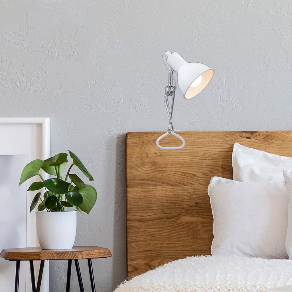 Klemmleuchte Klemmlampe Schwenkbar Kabelschalter 1xE14 8W weiß Metall Briloner 9