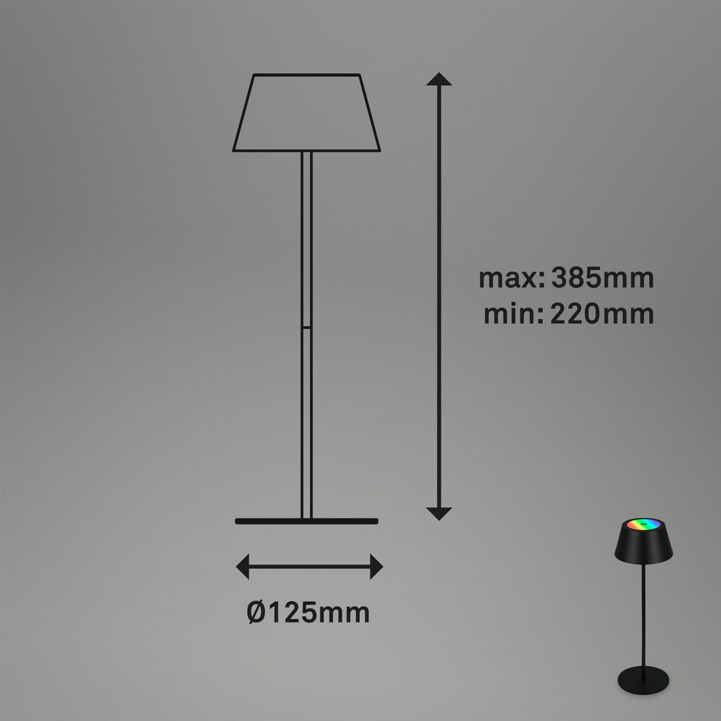 LED Akku-Tischleuchte Tischlampe höhenverstellbar IP44 schwarz RGB innen außen 8