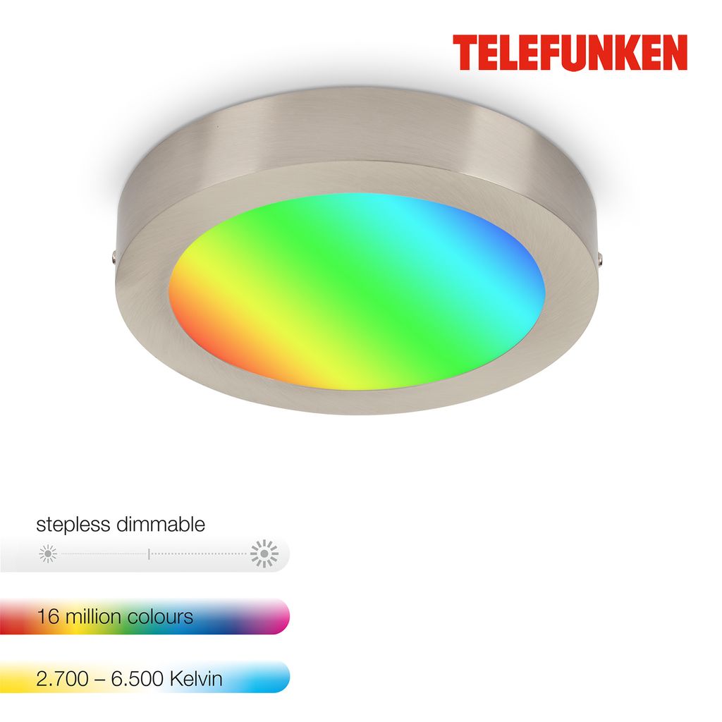 LED Aufbauleuchte Smart WiFi dimmbar CCT Bluetooth 18W silber Metall Telefunken 5