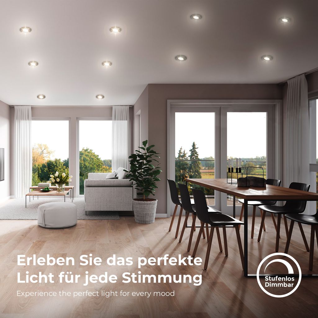 B.K.Licht - Set of 5 LED recessed spotlights 230V, swivel LED spotlight for bathroom IP65, ceiling spotlights infinitely dimmable, LED spots, ceiling spots, bathroom lamp, black, 90x42 mm (DxH)