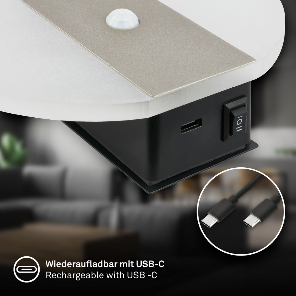 Taro Wandleuchte - 2,5W, 100lm, ohne Stromanschluss, LED, mit Bewegungsmelder, Nickel-Matt