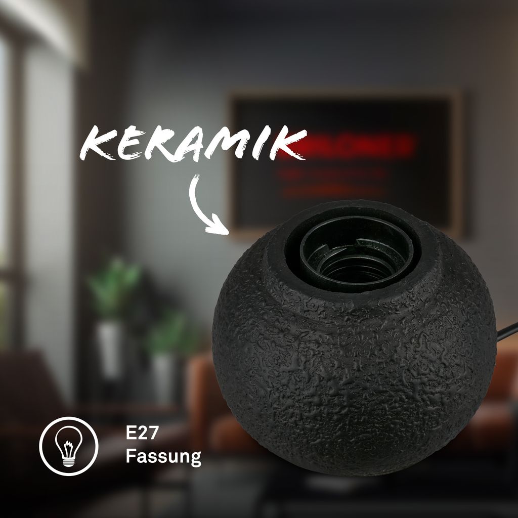 Amba Tischlampe - mit Schalter, Keramikfuß, E27 Fassung, Schwarz