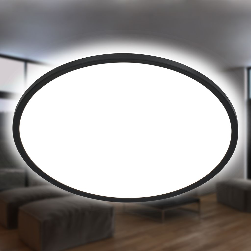 Briloner Slim LED Deckenleuchte, Backlight, Flach, Rund, 42cm, Schwarz