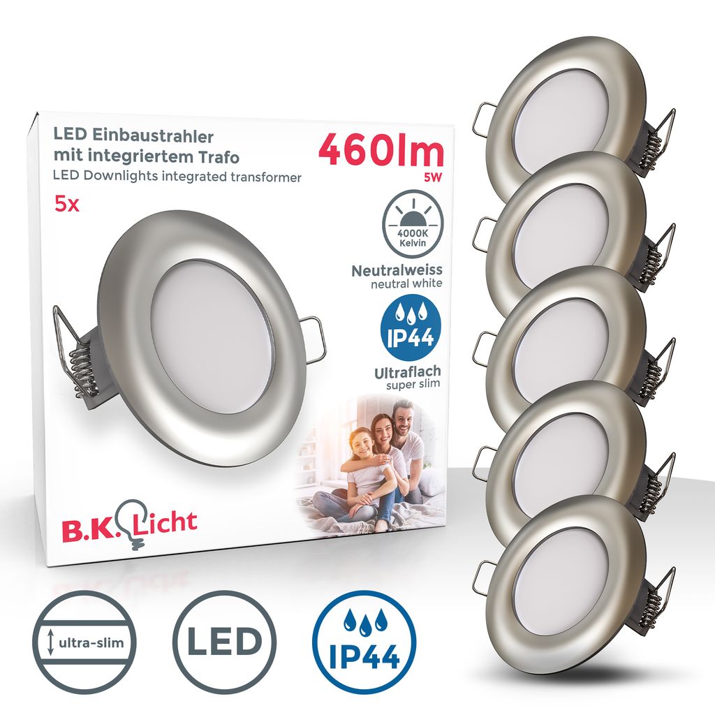 LED Einbauleuchte nickel 5er SET 5W