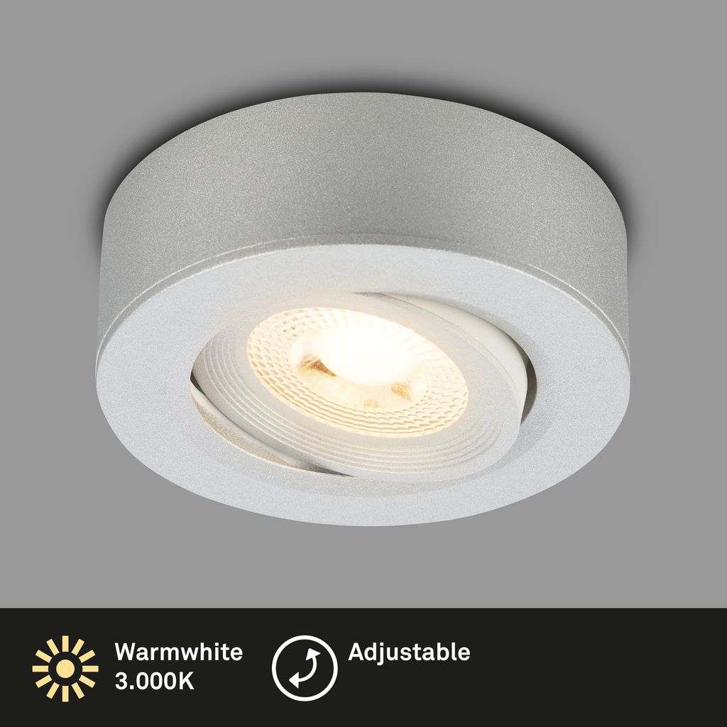 LED Einbaustrahler & Aufbauspot ? Ø90 mm, 5W, 230V, Warmweiß, schwenkbar, Chrom-Matt