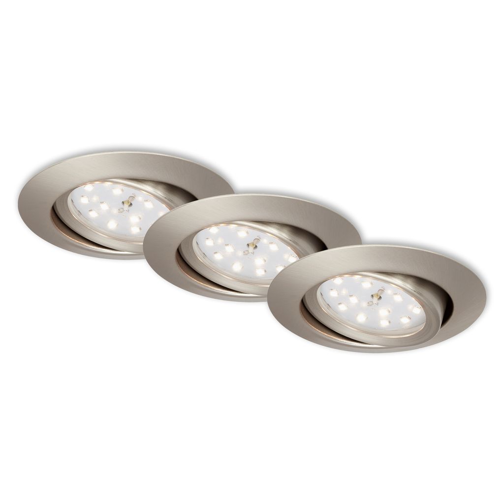 3er Set LED Einbauleuchte, Ø 8,2 cm, 3 W, Matt-Nickel