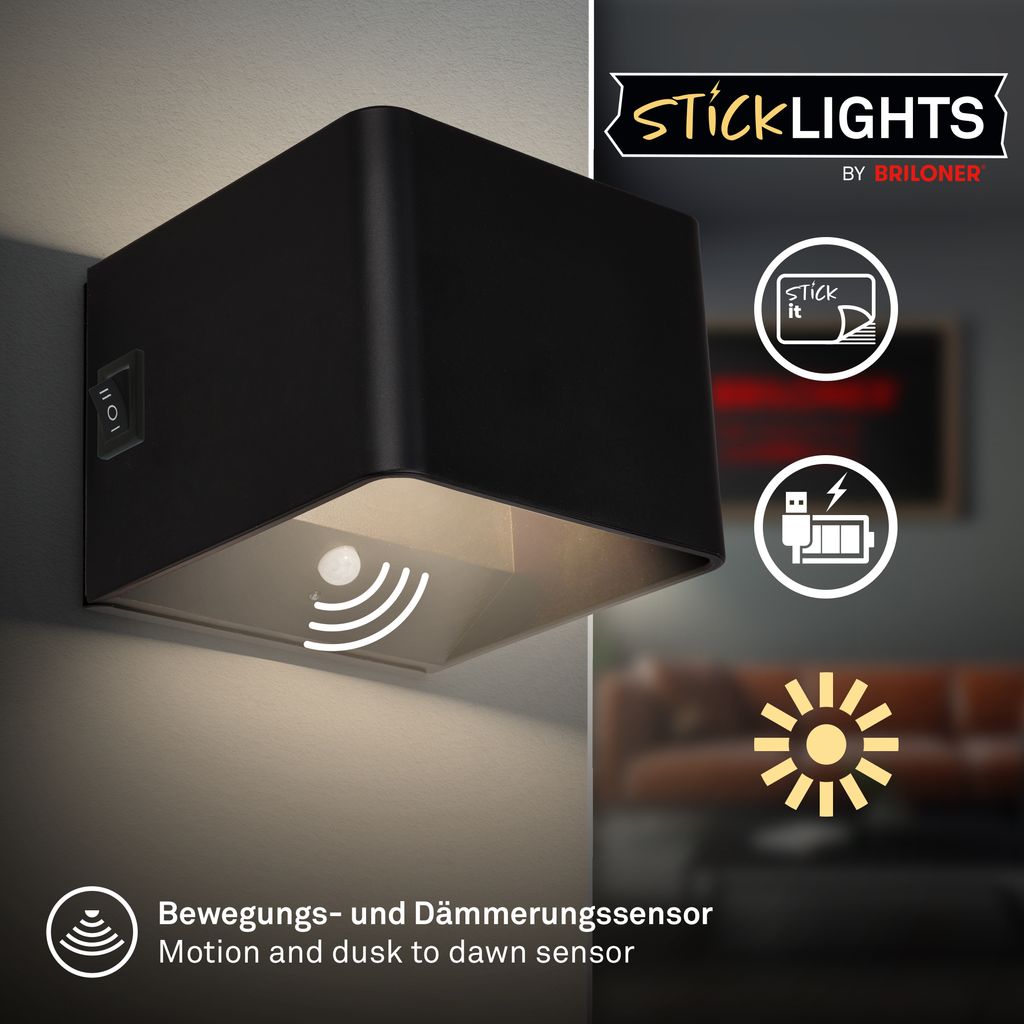 Borra Wandlampe - 1,5W, 100lm, Kabellos, LED, mit Bewegungsmelder, Schwarz