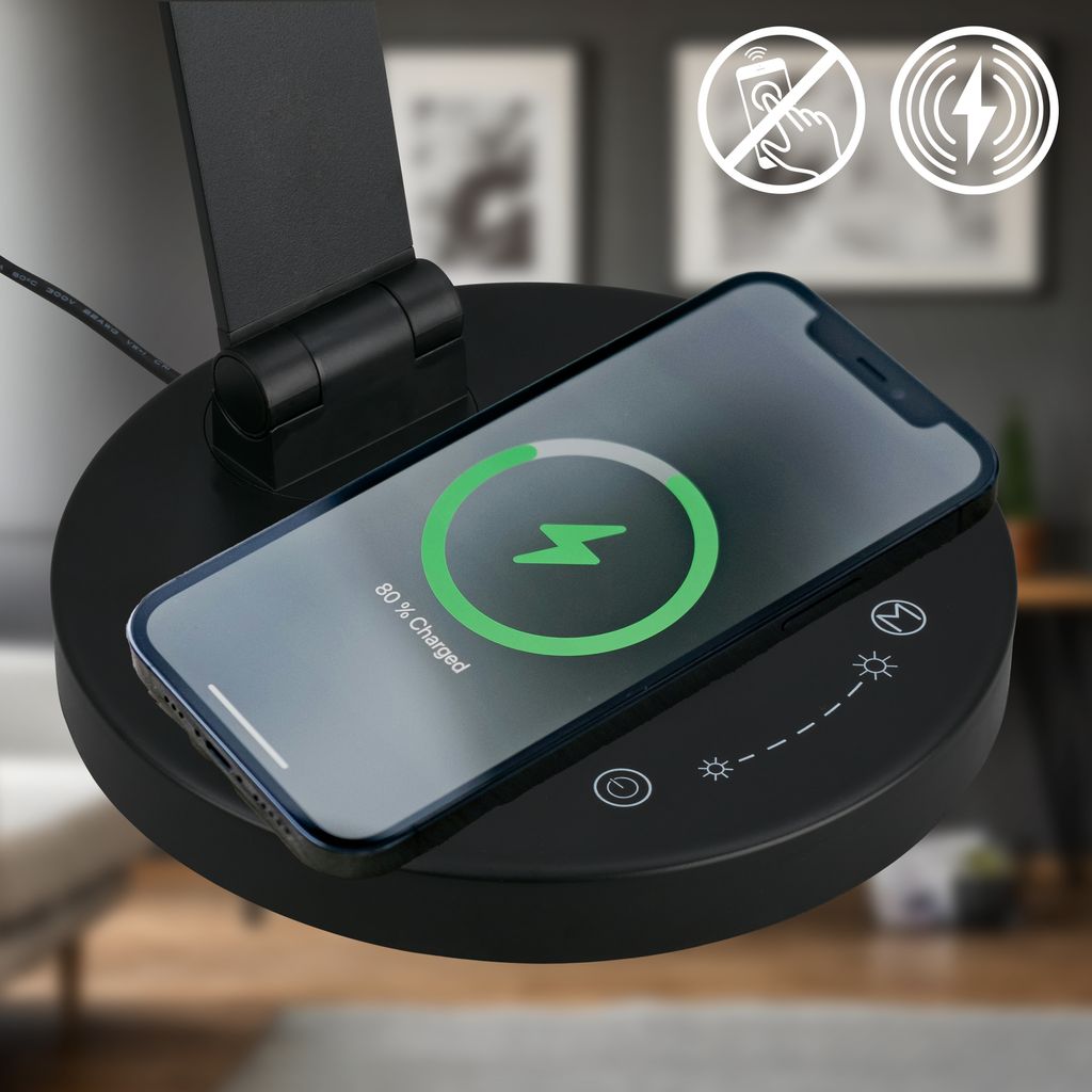 LED Schreibtischlampe Tischlampe Büro Induktive Ladefläche Dimmbar Touch CCT 5