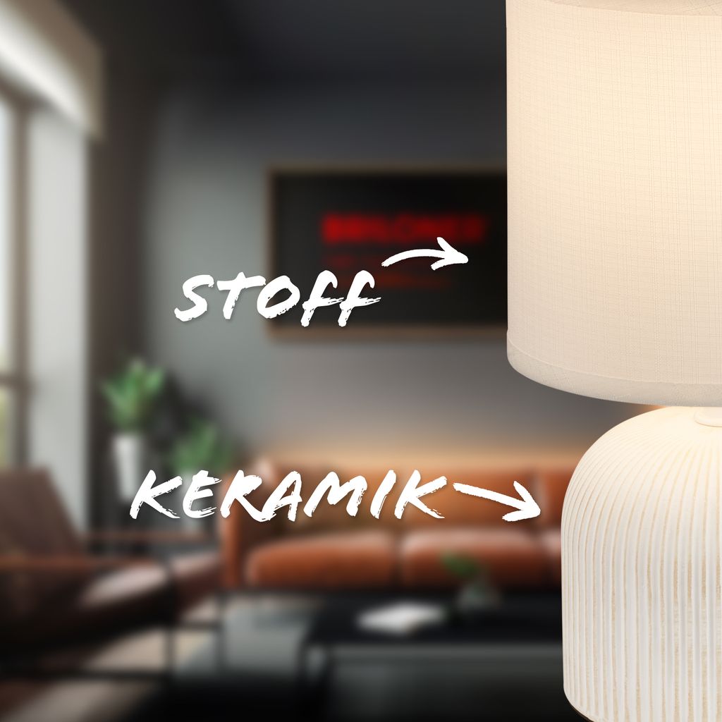 Briloner Ino Tischlampe. Stoffschirm. Kabelschalter. Keramikfuß. Weiß. Ø15 x 28 cm 3