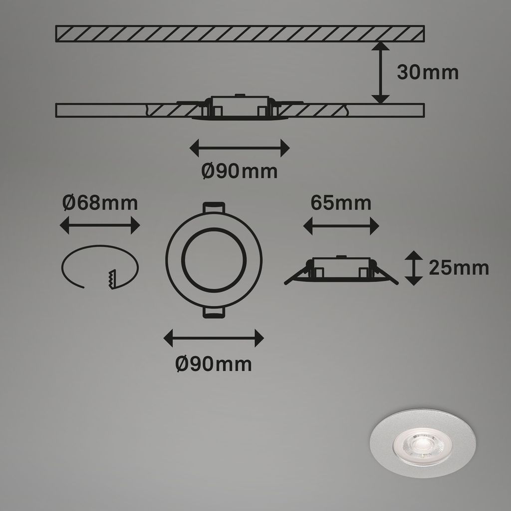 LED Einbauleuchten Badlampen dimmbar 4er Set 4.9W IP44 Ø9cm chrom Briloner 4