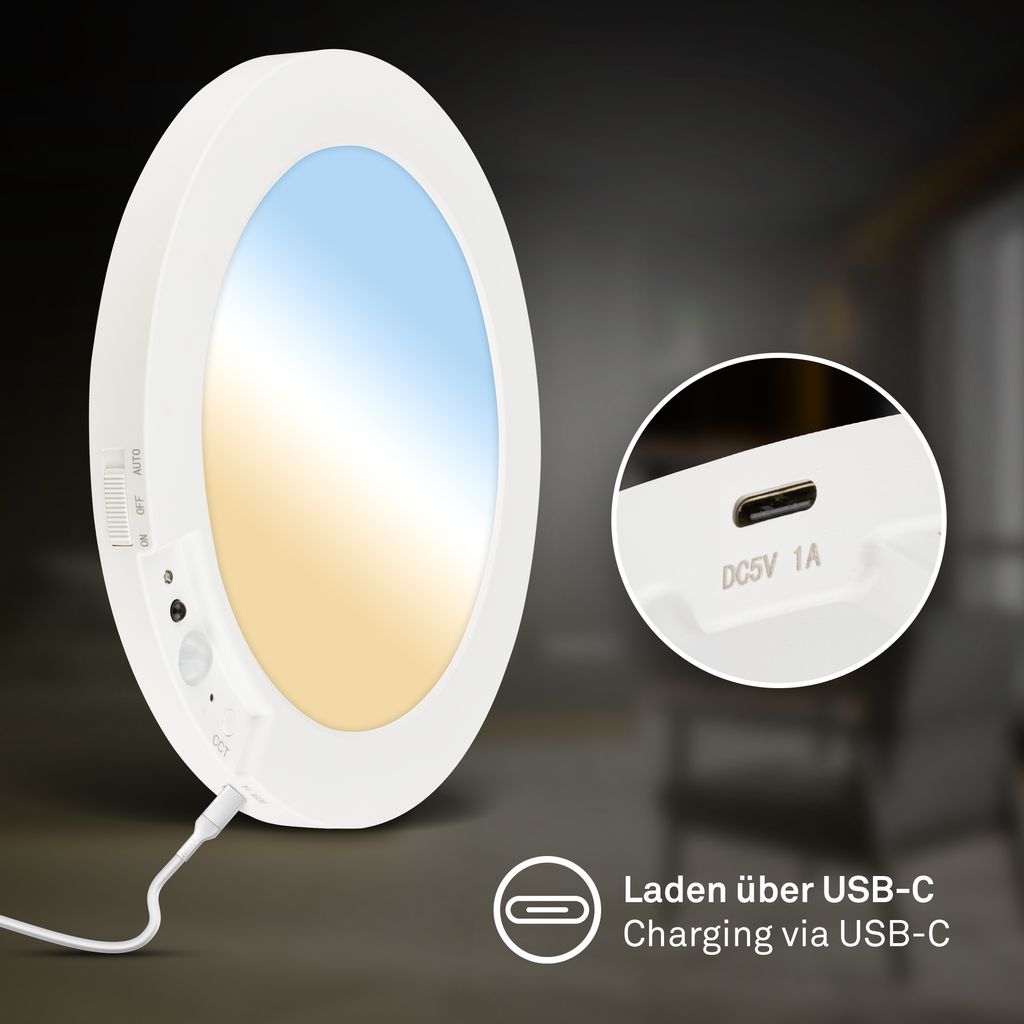 Edda Wandlampe Ø19 cm - 4W, 300lm, Akku, LED, Dimmbar, CCT, Fernbedienung, Weiß