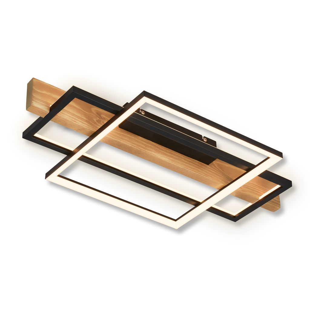 Cadre LED Deckenlampe, Backlight, 3-Stufen Schaltung, 2 Frames, Holzdekor, 55x30 cm, Schwarz-Holz