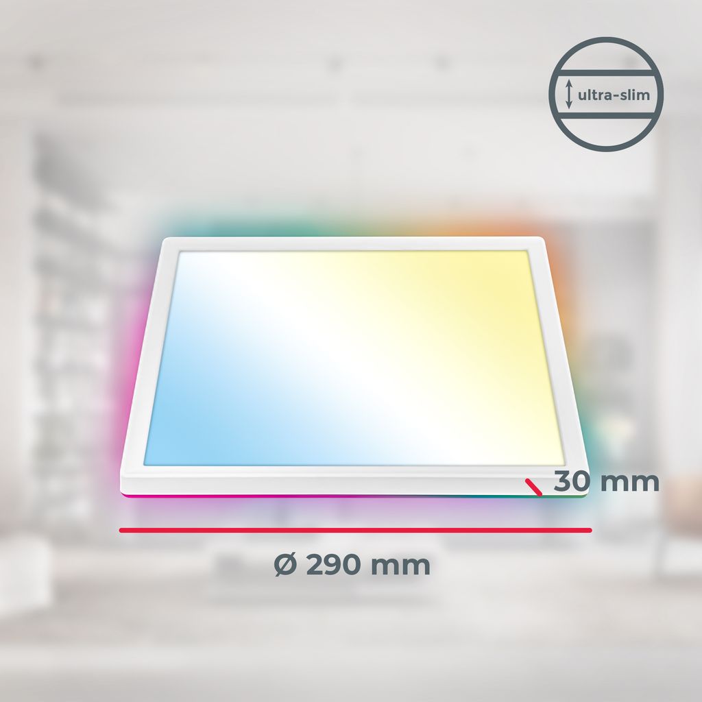 LED Panel 29x29 cm - 18W, 2400lm, dimmbar, Fernbedienung, CCT, RGB, weiß