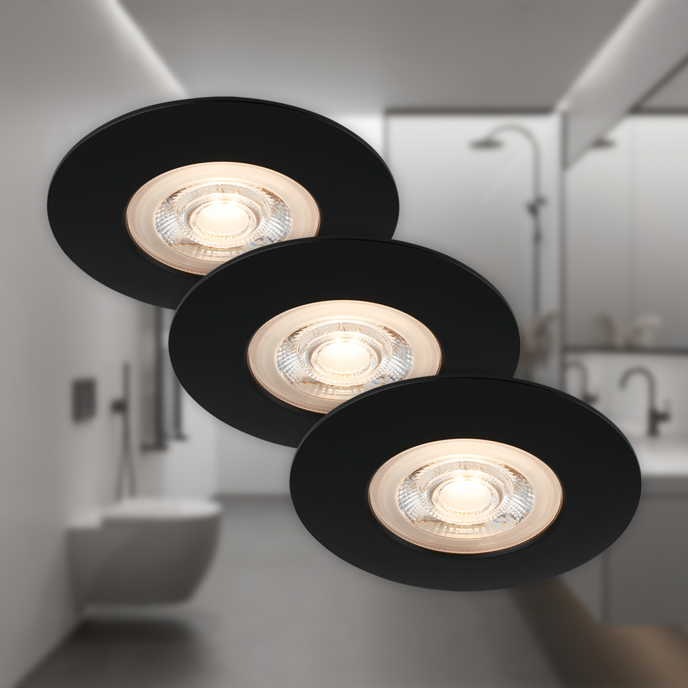 Set of 3 LED recessed lights, Ø 9 cm, 5 W, black