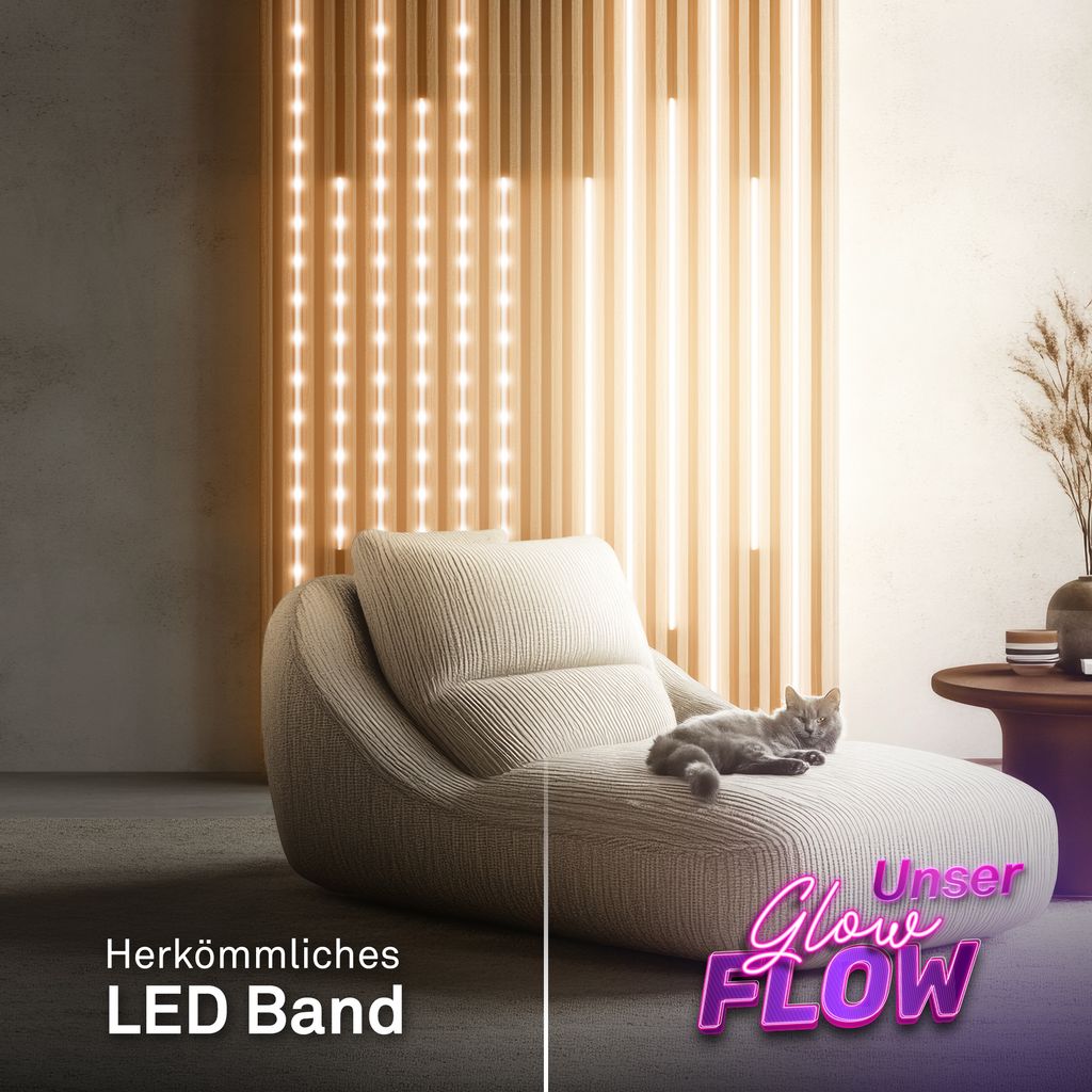 Starter Set COB LED Strip for Wall Panels 260cm, Warm White, Cable Switch, Self-adhesive