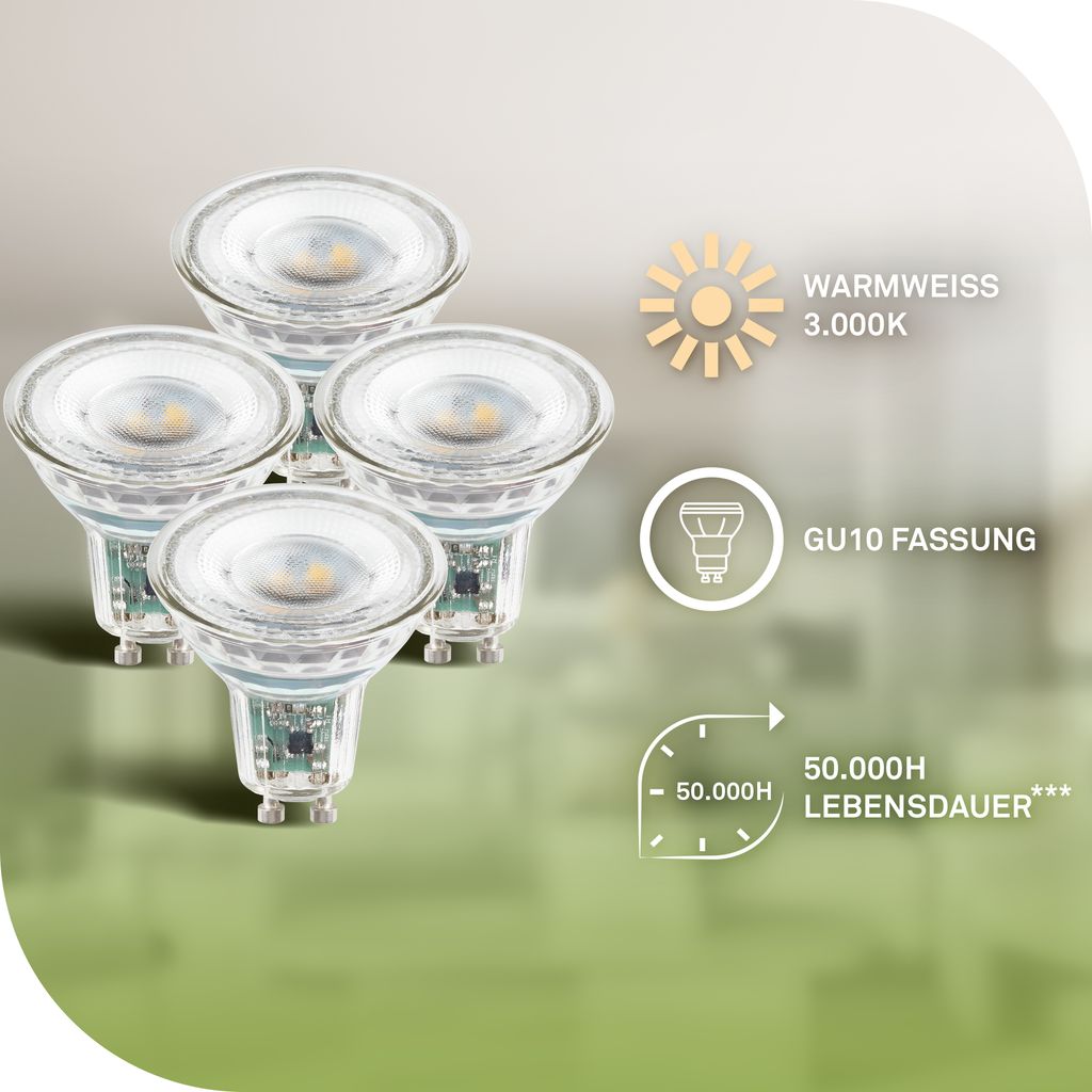 4er Set Bulb A LED Leuchtmittel EEK A - 2,5W, 450lm, GU10 Fassung, Warmweiß