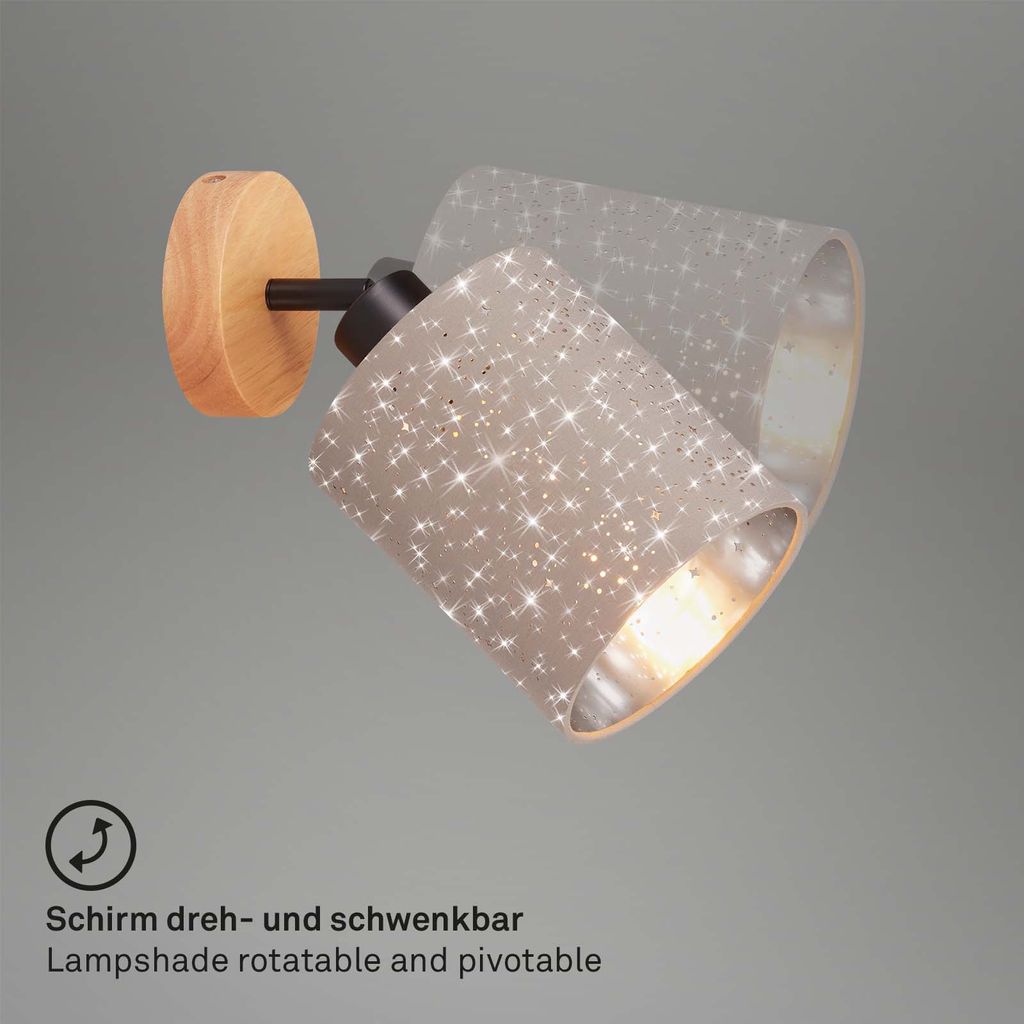 Wandleuchte Wandspot Sternendekor 1xE27 25 W taupe Metall-Holz-Stoff Briloner 2