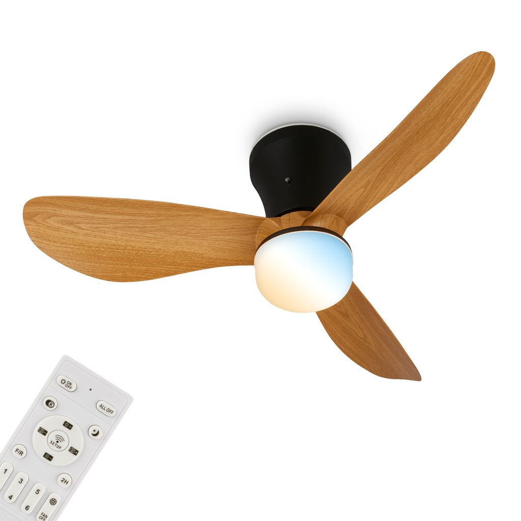 Lufito Ceiling Fan with Light - 15W, 2050lm, 3 Speeds, CCT, Dimmable, Black, Wood