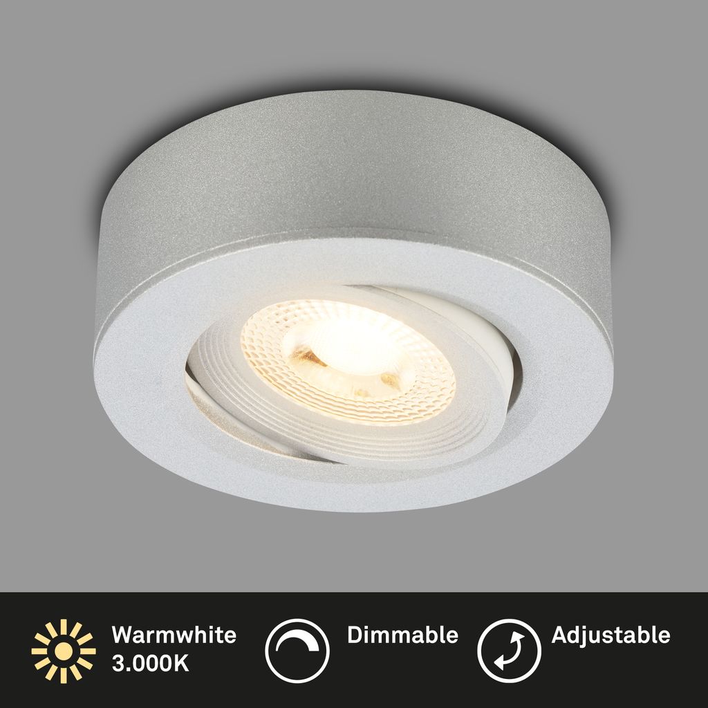 LED Einbaustrahler & Aufbauspot Ø90 mm, Dimmbar, 5W, 230V, Warmweiß, schwenkbar, Chrom-Matt