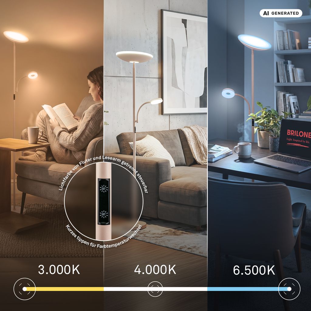 Sira Floor Lamp - Dimmable, LED, Reading Arm, CCT, Beige