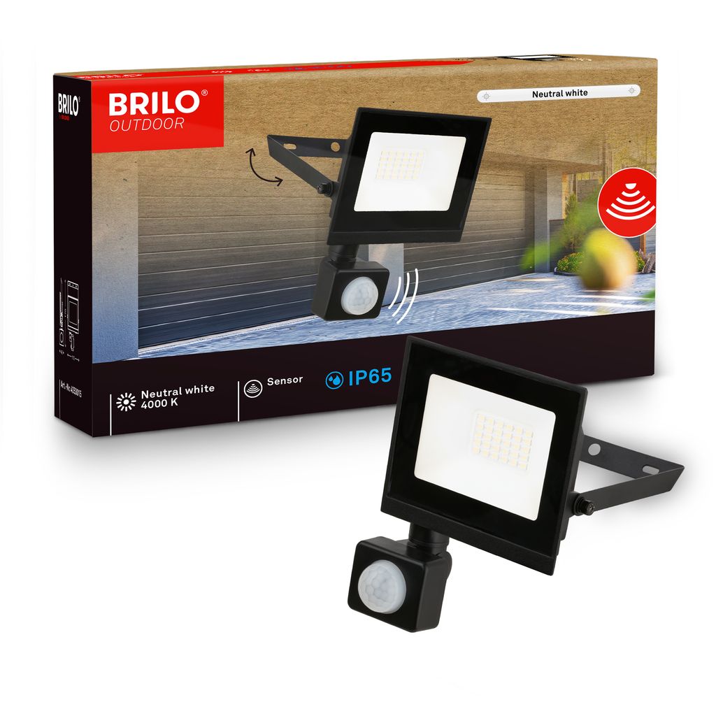 Varo Outdoor Floodlight - 20W, 1800lm, With Motion sensor, LED, Neutral White, IP65, Black