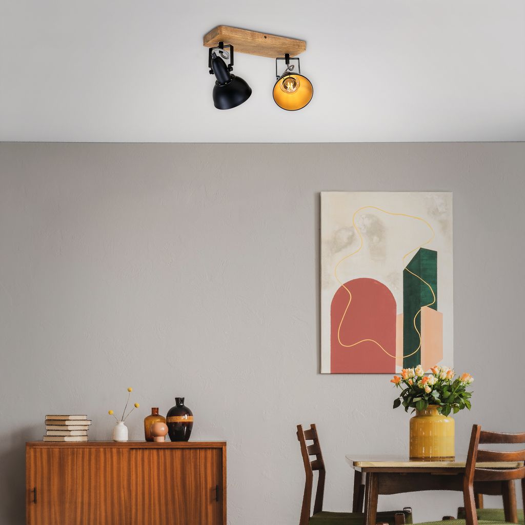 Deckenleuchte Spotleuchte Schwenkbar E14 25 W schwarz Metall-Holz Briloner 9