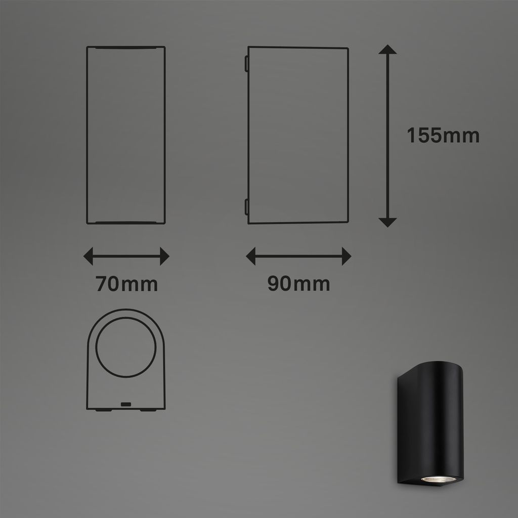 LED Außenleuchte, 15,5 cm, 2x GU10, 4,7 W, schwarz