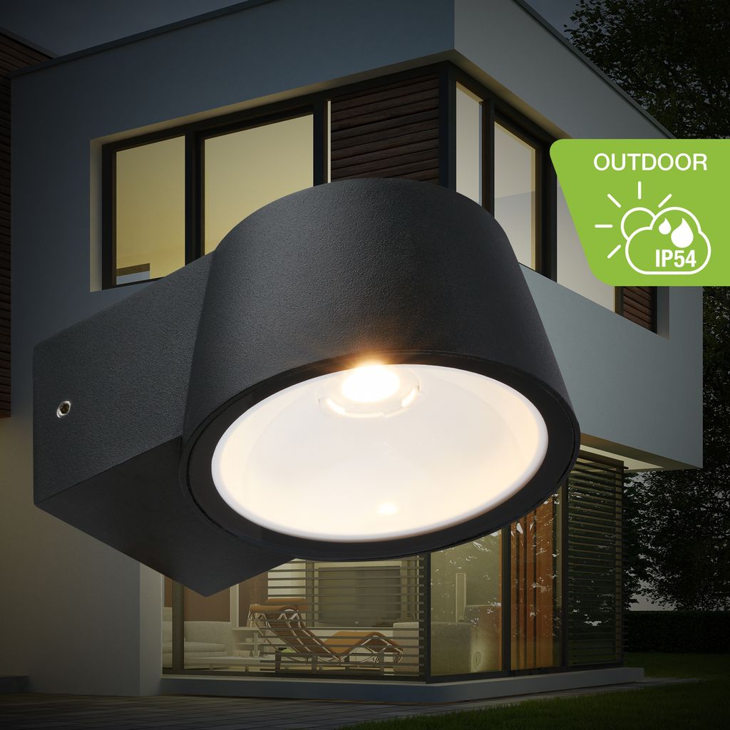 Telefunken LED Wandlampe Aussen, IP54 Spritzwasser- und Staubschutz, On/Off, Alu-Schwarz