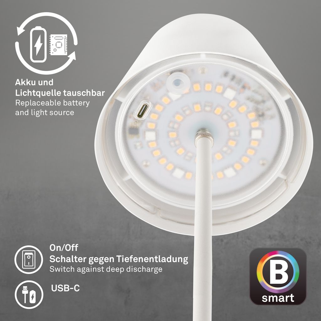LED Tischlampe kabellos Tischleuchte Smart Appsteuerung Aussen/Innen Dimmbar 8