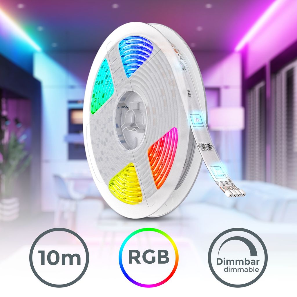 B.K.Licht I RGBIC LED Strip 10 m I Music Sensor I Music Sync I Lightbar I LED Chaser I Strips I Ribbon with Colour Change Remote Control I Lightband Self-Adhesive