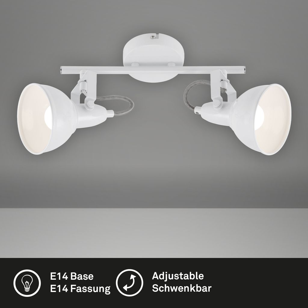 Deckenleuchte Retro 2 dreh-& schwenkbaren 2xE14 Spots 40W Metall Weiß Briloner 2