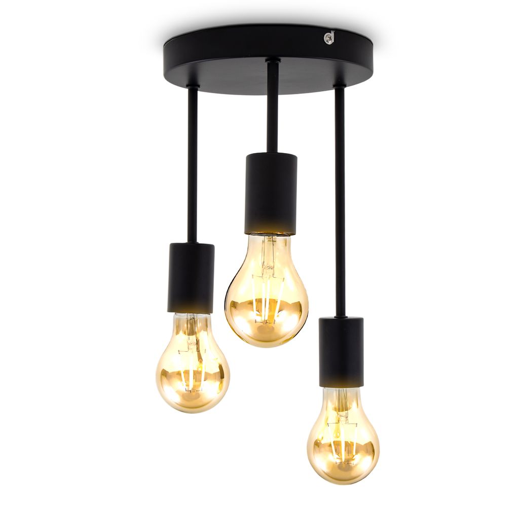 Deckenlampe Ø19 cm - E27 Fassung, 3-flammig, retro, schwarz