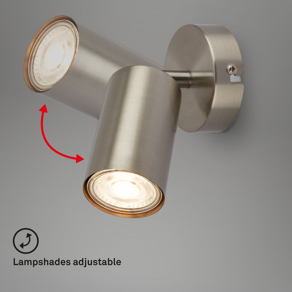 Briloner Tib binnenwandlamp, draaibaar, aan/uit via wandschakelaar, zilver