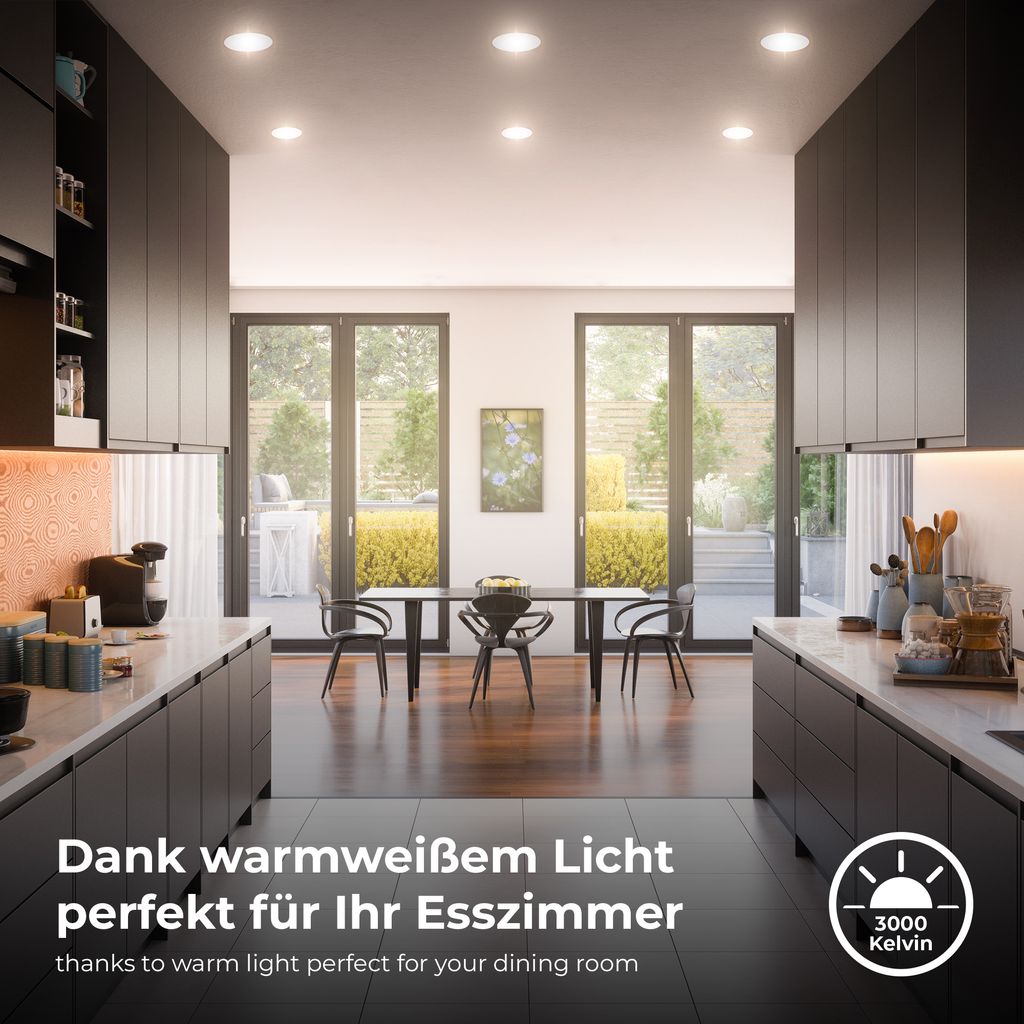 B.K.Licht - Set of 6 LED recessed spotlights 230V, LED spotlights for the bathroom splash protection IP44, warm white light, ceiling spotlights, LED spots, flat ceiling spots, 85x25mm (DxH), white
