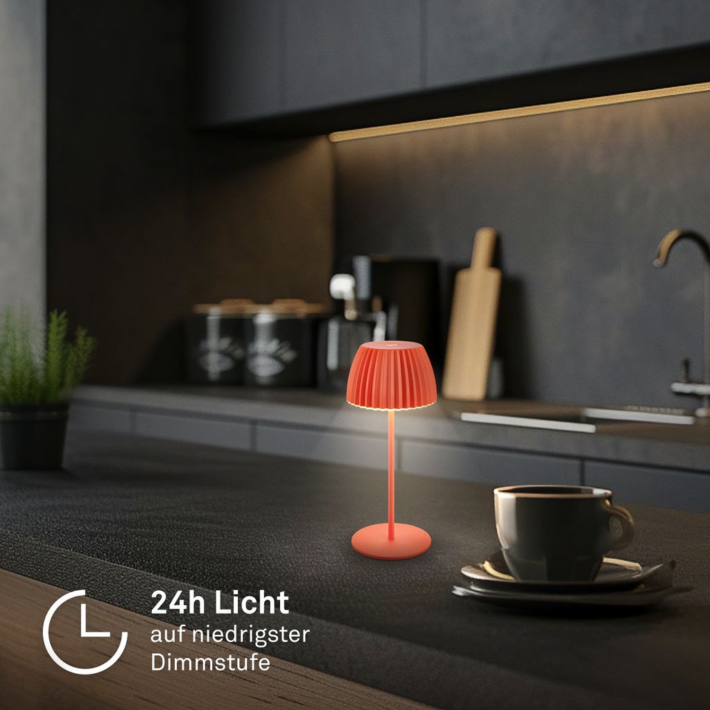 Akku-Tischleuchte Riffle Mini - 20 cm, 1,5W, 150lm, Kabellos, LED, Dimmbar, Touch, Orange