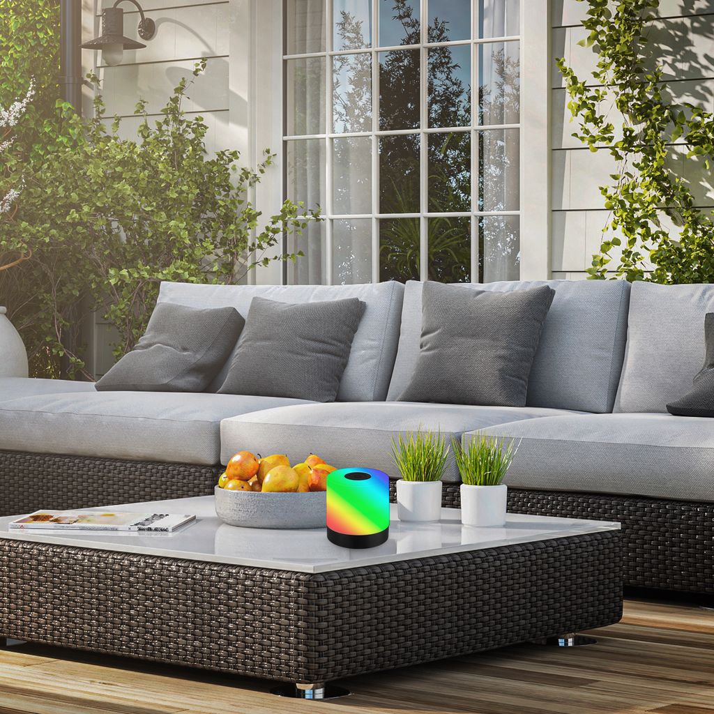 BRILONER SMAL LED Tischlampe kabellos. IP44 Spritzwasserschutz. RGB bunte Lichtfarben. Warmweißes Licht. Touchfunktion. schwarz. 7 x 7 cm 6