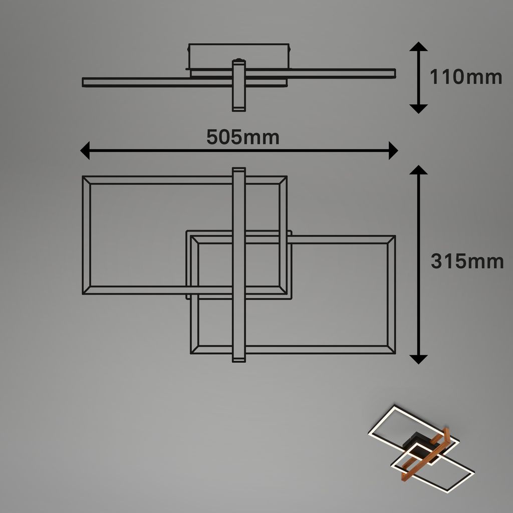 LED Deckenleuchte, 50,5 cm, 33W, 3300lm schwarz
