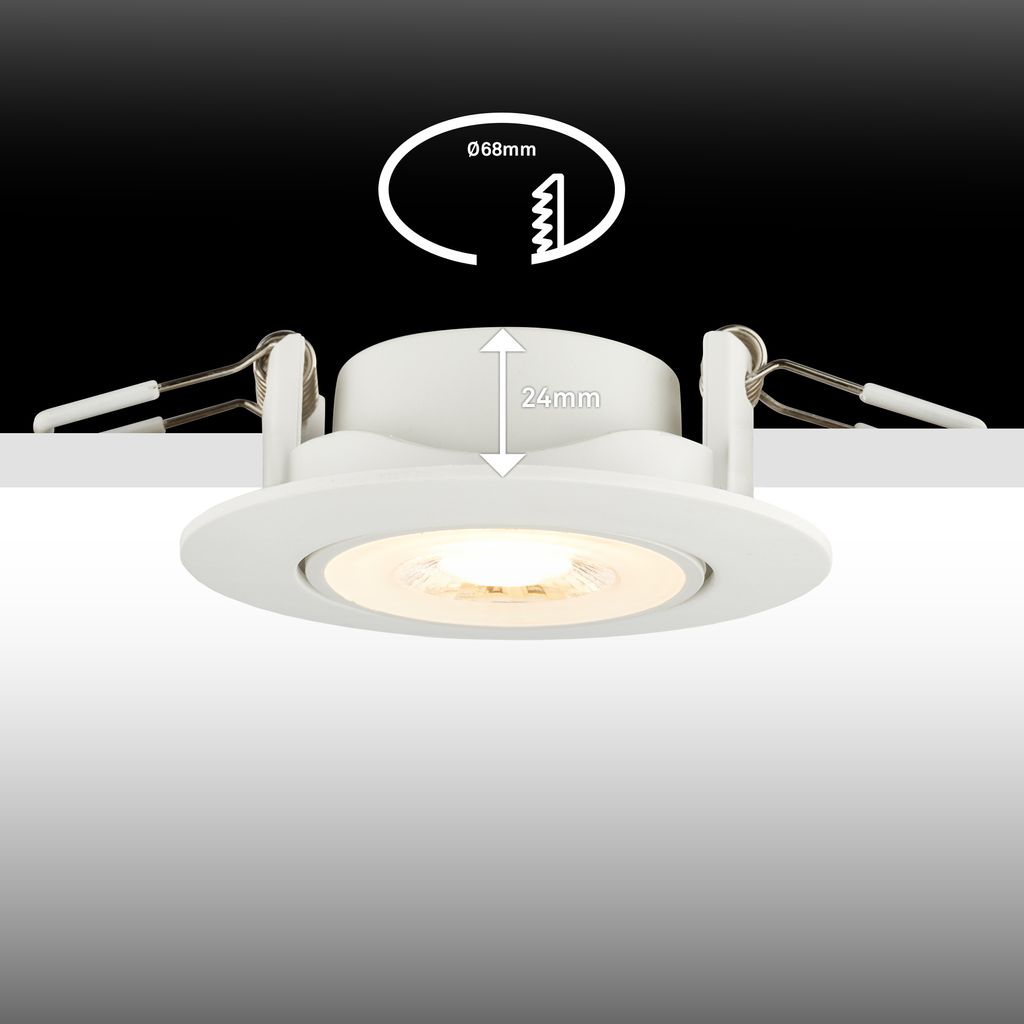 Show LED Recessed Spotlights 68mm, Set of 3 - 230V, 4.9W, 480lm, LED, Dimmable, Warm White, White