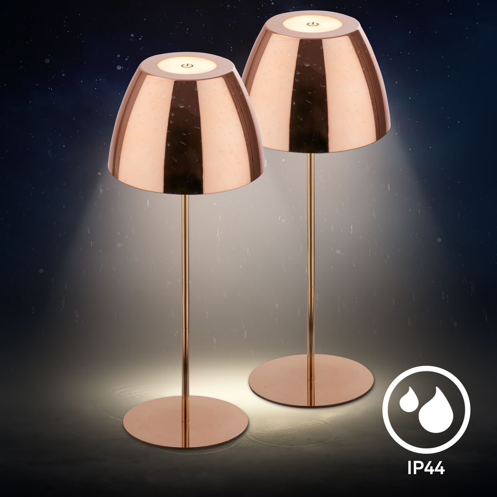 Serina Tischlampe 2er Set - 2,5W, 200lm, Kabellos, LED, Touch, Dimmbar, Kupferfarbe