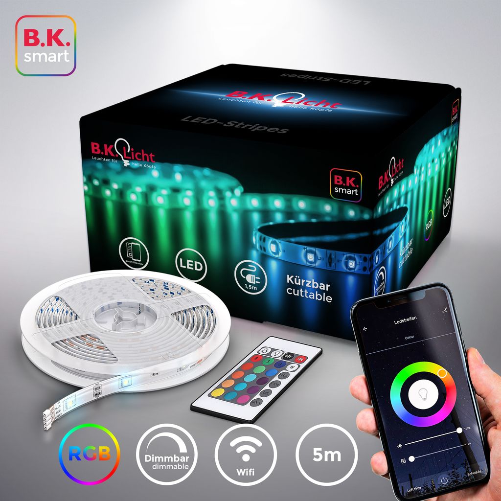 LED Strip 5 m - smart, dimmbar, Farbwechsel, Sprachsteuerung, RGB